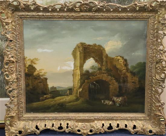 Micheal Angelo Rooker (1743-1801) Part of Pevensey Castle and Strand Gate, Winchelsea 13 x 16.5in.